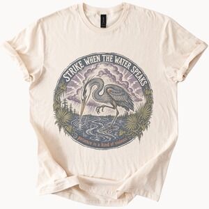 Wading Bird Storm Graphic Tee Vintage Engraving Style Natural